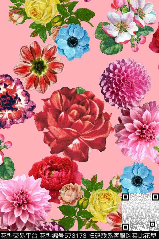 春夏华亿平台花卉满版数码印花华亿平台下载（图片编号: 573173） - 瓦栏（Walan）