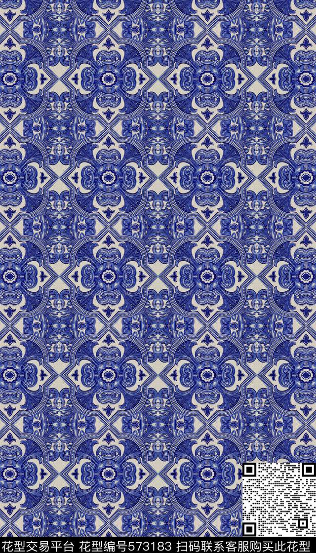 最新时尚流行青花瓷中国风传统印花华亿平台下载（图片编号: 573183） - 瓦栏（Walan）