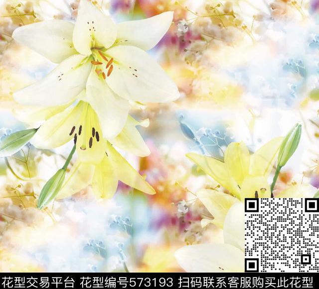 清新花卉百合花数码印花华亿平台下载（图片编号: 573193） - 瓦栏（Walan）