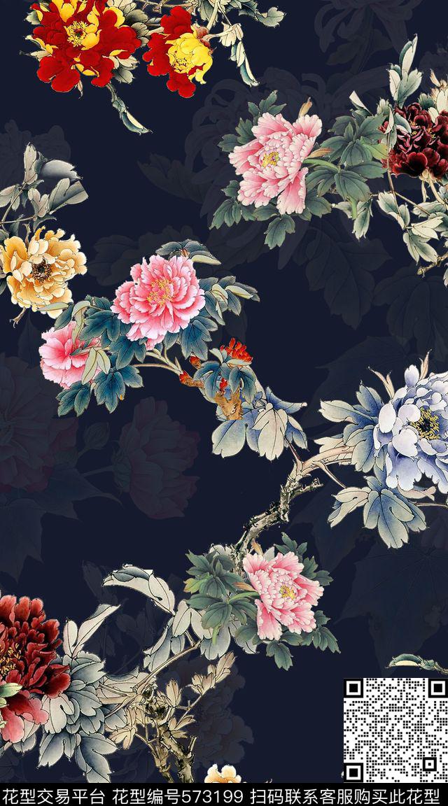花卉工笔画时尚数码印花华亿平台下载（图片编号: 573199） - 瓦栏（Walan）