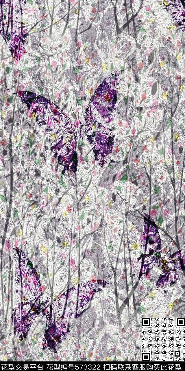 休闲风花卉蝴蝶数码印花华亿平台下载（图片编号: 573322） - 瓦栏（Walan）