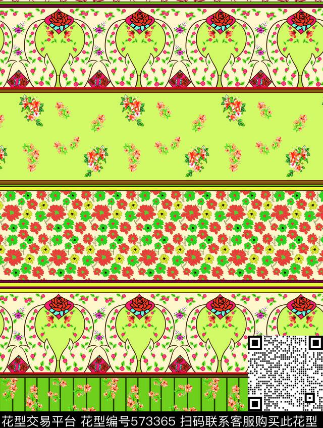 手绘女装定位横条花古典中国风欧式复古传统印花华亿平台下载（图片编号: 573365） - 瓦栏（Walan）
