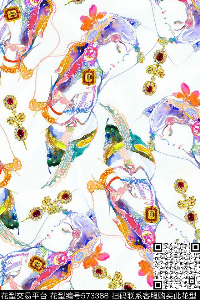 时尚潮流大牌手绘数码印花华亿平台下载（图片编号: 573388） - 瓦栏（Walan）