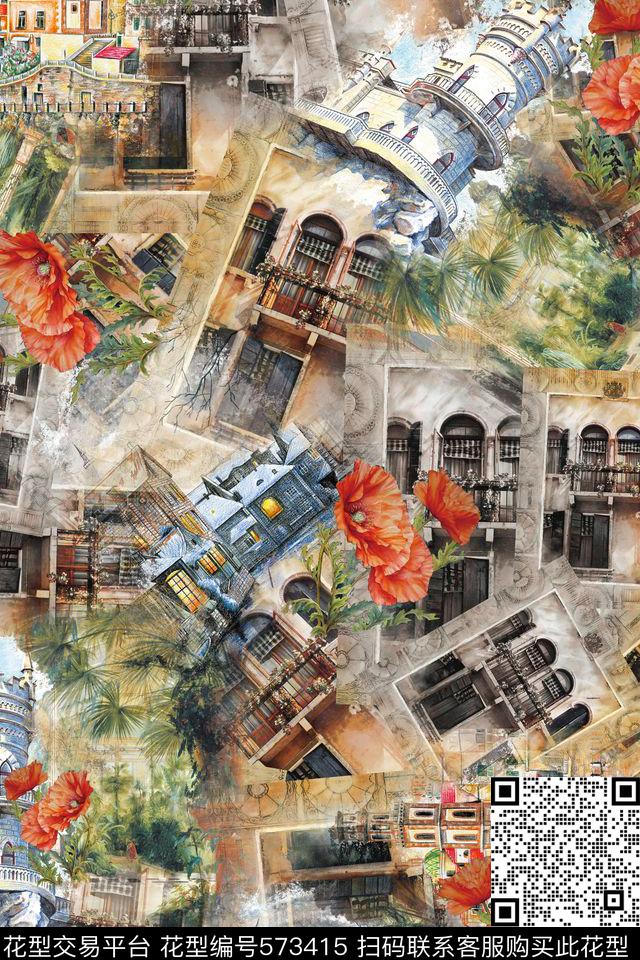 女装潮流时尚大牌复古建筑数码印花华亿平台下载（图片编号: 573415） - 瓦栏（Walan）