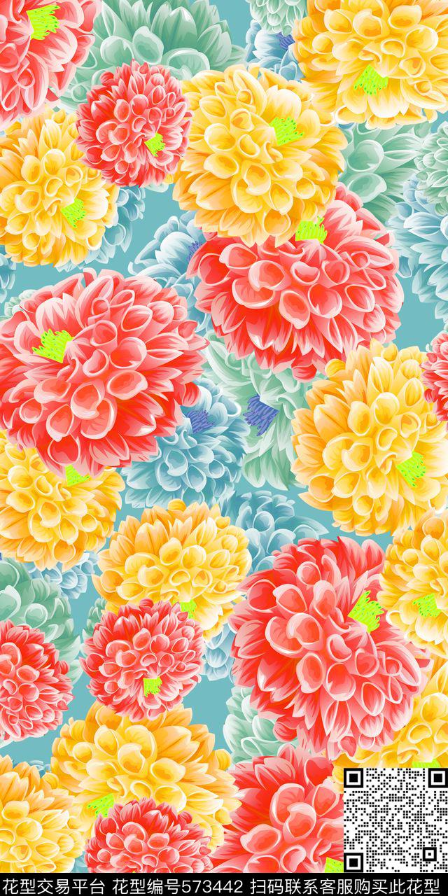 时尚流行牡丹数码印花华亿平台下载（图片编号: 573442） - 瓦栏（Walan）