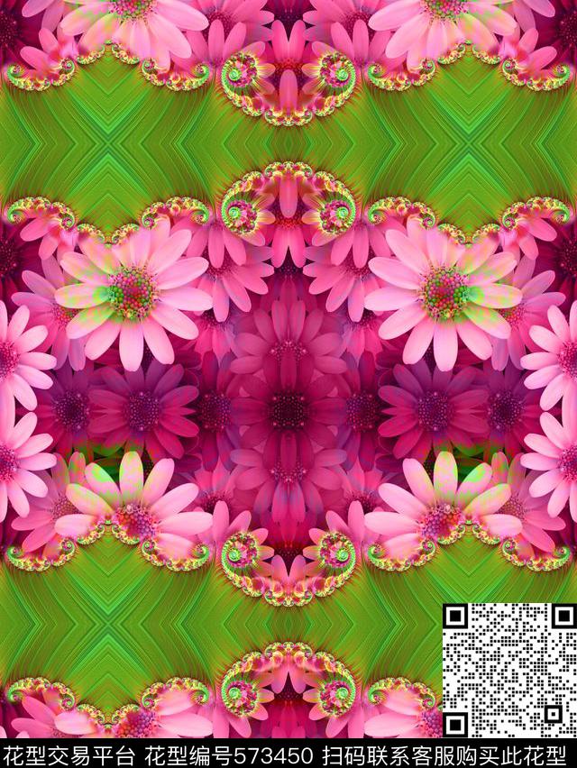 手绘幻彩定位雏菊田园风泳装印花数码印花华亿平台下载（图片编号: 573450） - 瓦栏（Walan）