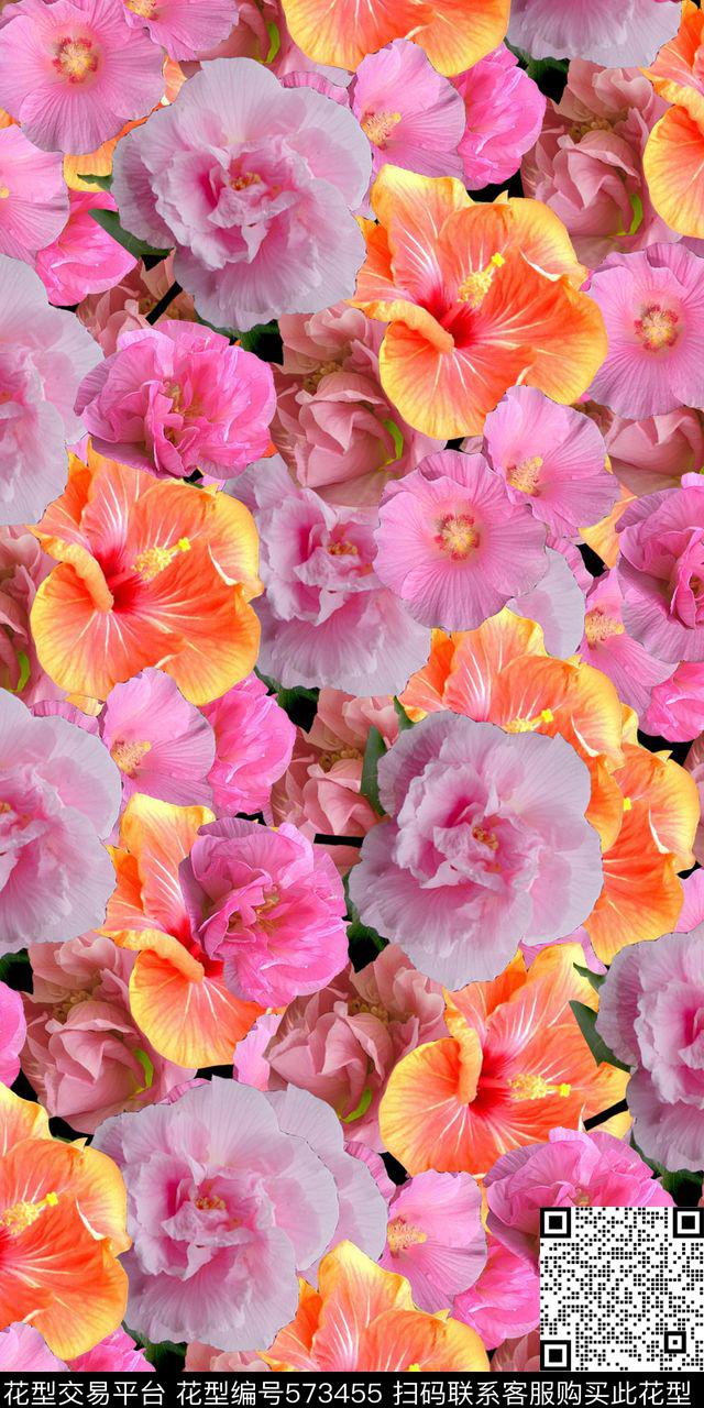 真花芙蓉满铺数码印花华亿平台下载（图片编号: 573455） - 瓦栏（Walan）