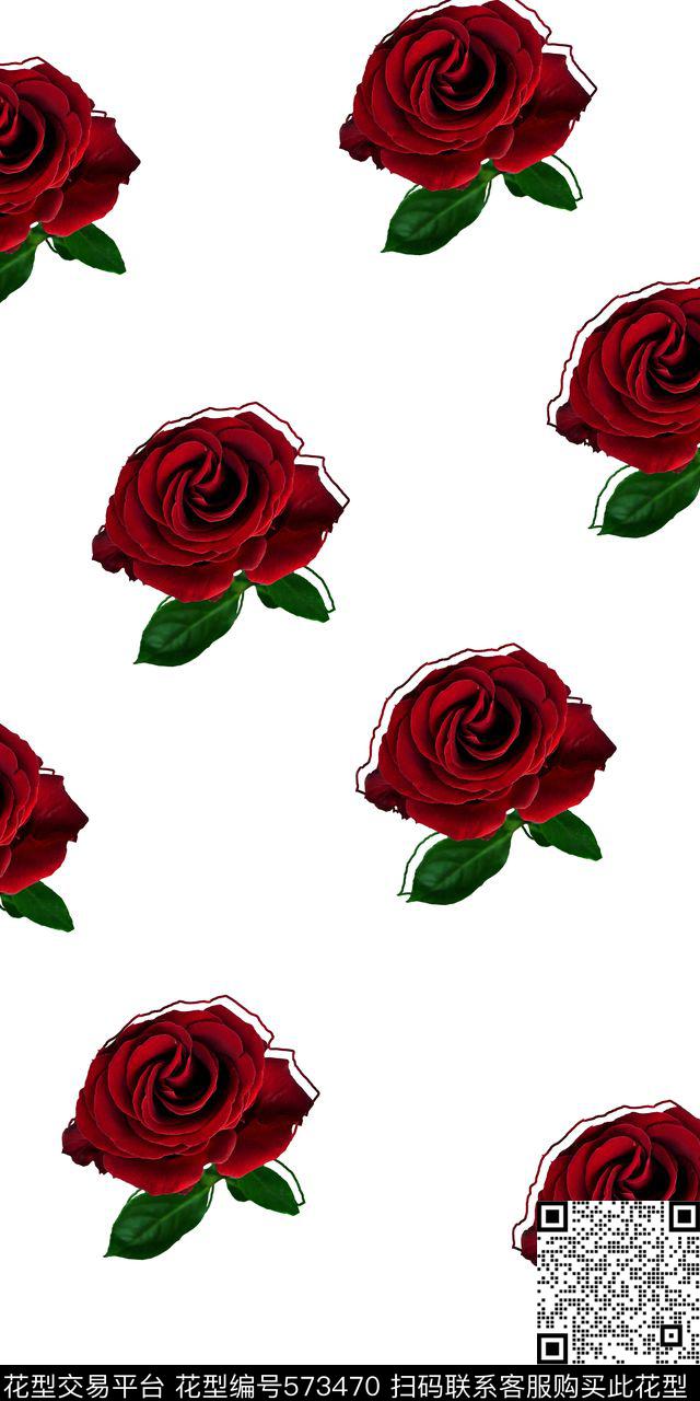 真花玫瑰满版数码印花华亿平台下载（图片编号: 573470） - 瓦栏（Walan）