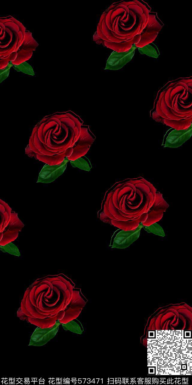 真花玫瑰满版数码印花华亿平台下载（图片编号: 573471） - 瓦栏（Walan）