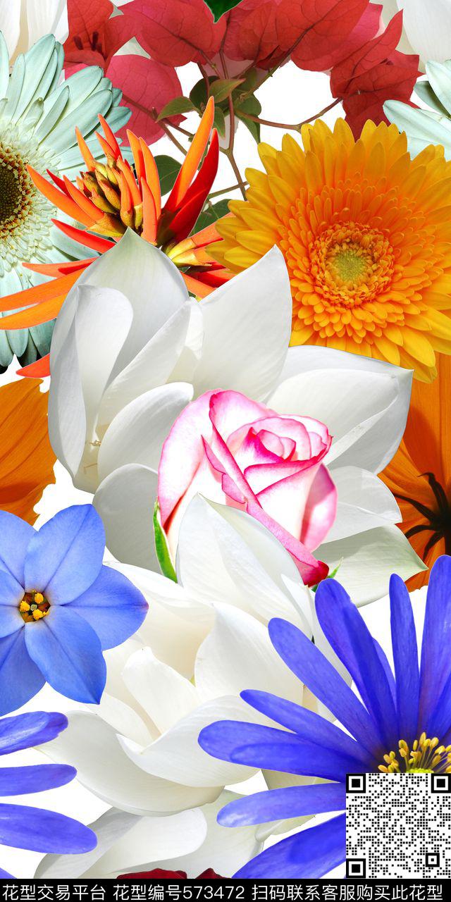 真花玫瑰向日葵数码印花华亿平台下载（图片编号: 573472） - 瓦栏（Walan）