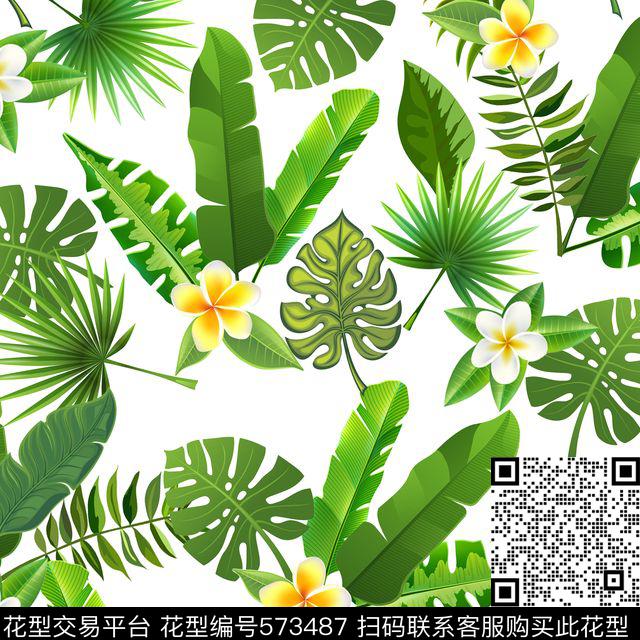 休闲风树叶花卉传统印花华亿平台下载（图片编号: 573487） - 瓦栏（Walan）