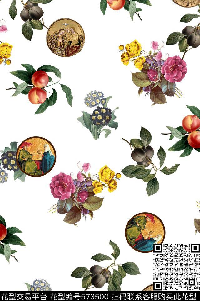 欧式图案花卉果实休闲清新数码印花华亿平台下载（图片编号: 573500） - 瓦栏（Walan）