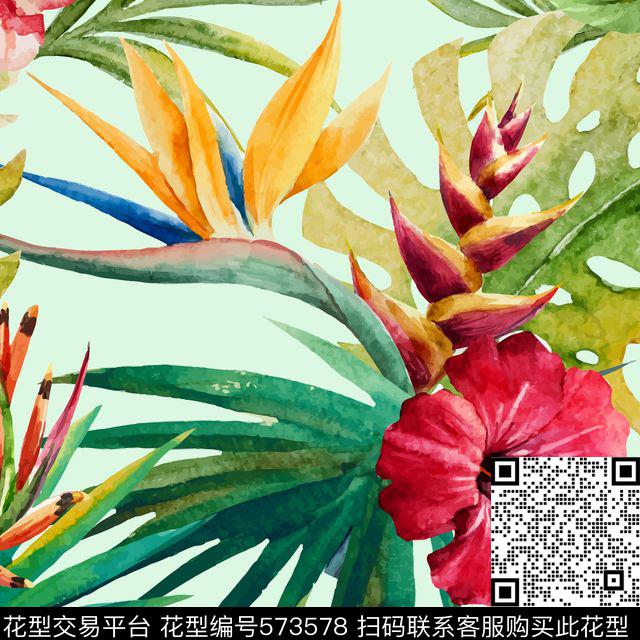 纯色底花卉水粉数码印花华亿平台下载（图片编号: 573578） - 瓦栏（Walan）