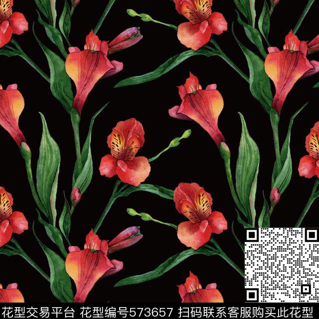 红绿花卉藤蔓数码印花华亿平台下载（图片编号: 573657） - 瓦栏（Walan）