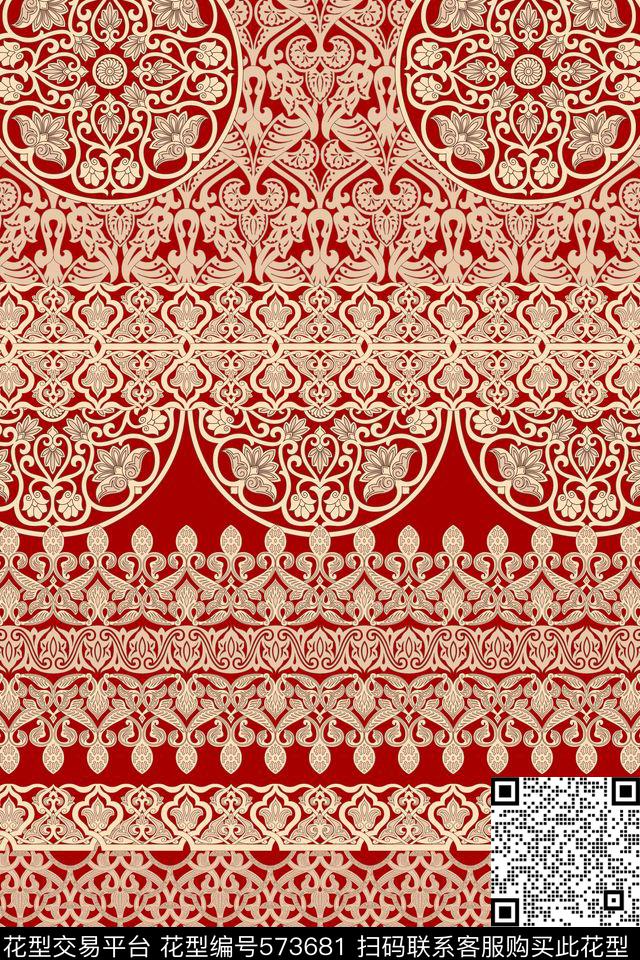 复古中式蕾丝数码印花华亿平台下载（图片编号: 573681） - 瓦栏（Walan）
