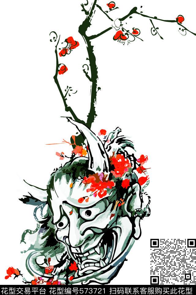 面具梅花前卫传统印花华亿平台下载（图片编号: 573721） - 瓦栏（Walan）
