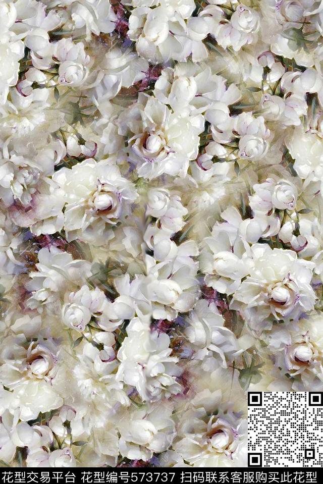 中国风手绘大气花朵数码印花华亿平台下载（图片编号: 573737） - 瓦栏（Walan）
