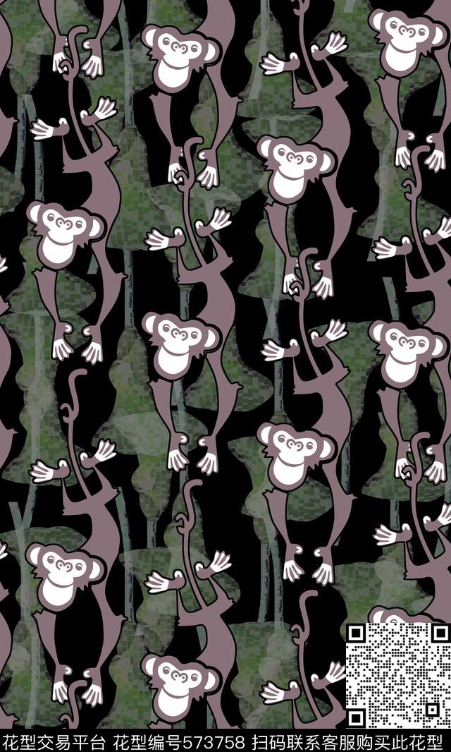 自然写意猴子花卉背景传统印花华亿平台下载（图片编号: 573758） - 瓦栏（Walan）