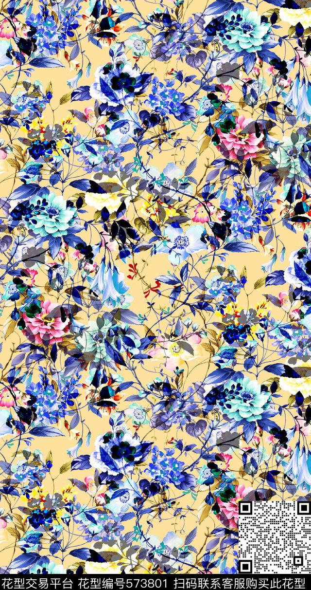 花卉小清新清新数码印花华亿平台下载（图片编号: 573801） - 瓦栏（Walan）