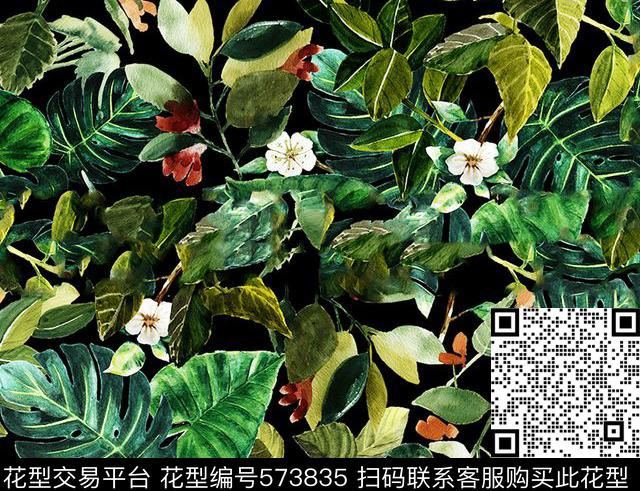 时尚黑底热带数码印花华亿平台下载（图片编号: 573835） - 瓦栏（Walan）
