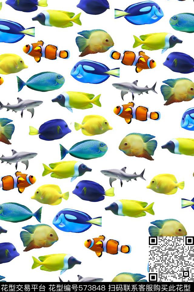 卡通海洋彩色鱼传统印花华亿平台下载（图片编号: 573848） - 瓦栏（Walan）