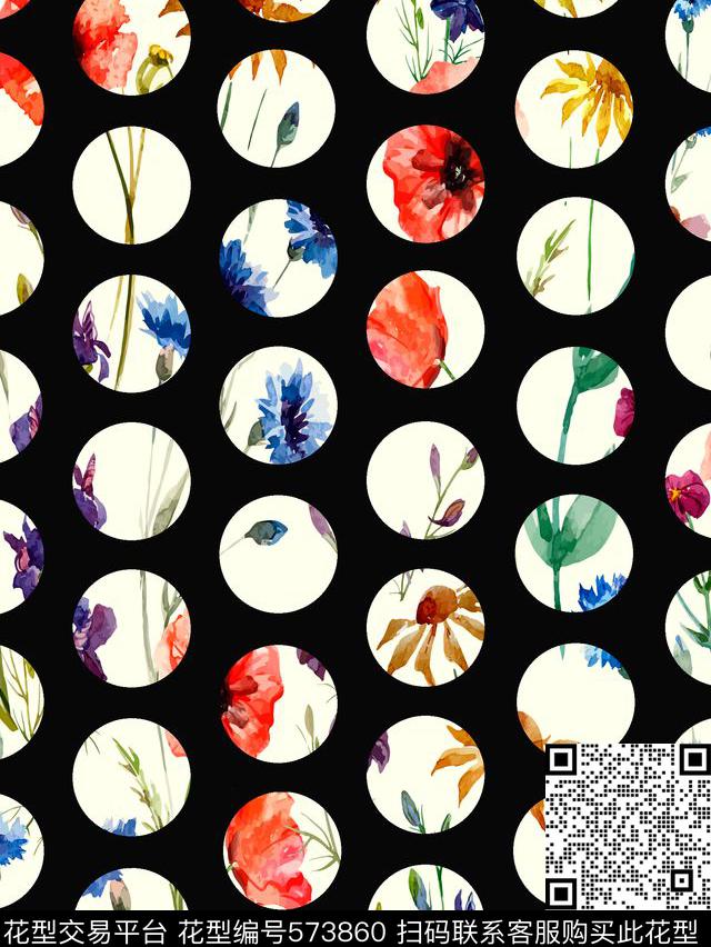 手绘大波点圆圈花古典中国风流行时尚花卉传统印花华亿平台下载（图片编号: 573860） - 瓦栏（Walan）