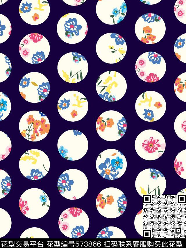 手绘大波点圆圈花(1古典中国风流行时尚花卉传统印花华亿平台下载（图片编号: 573866） - 瓦栏（Walan）