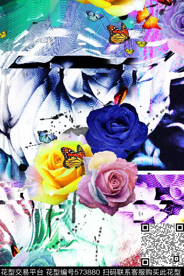 抽象玫瑰几何数码印花华亿平台下载（图片编号: 573880） - 瓦栏（Walan）