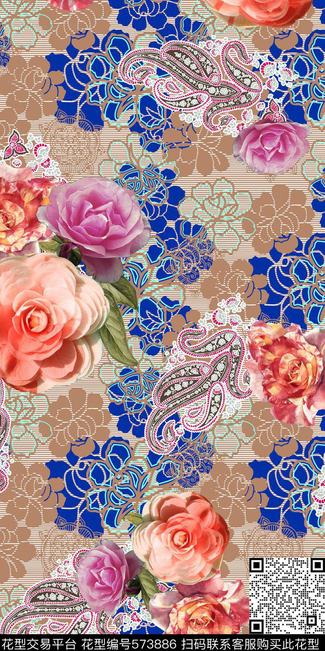 女装潮流时尚大牌矢量线条花卉数码印花华亿平台下载（图片编号: 573886） - 瓦栏（Walan）