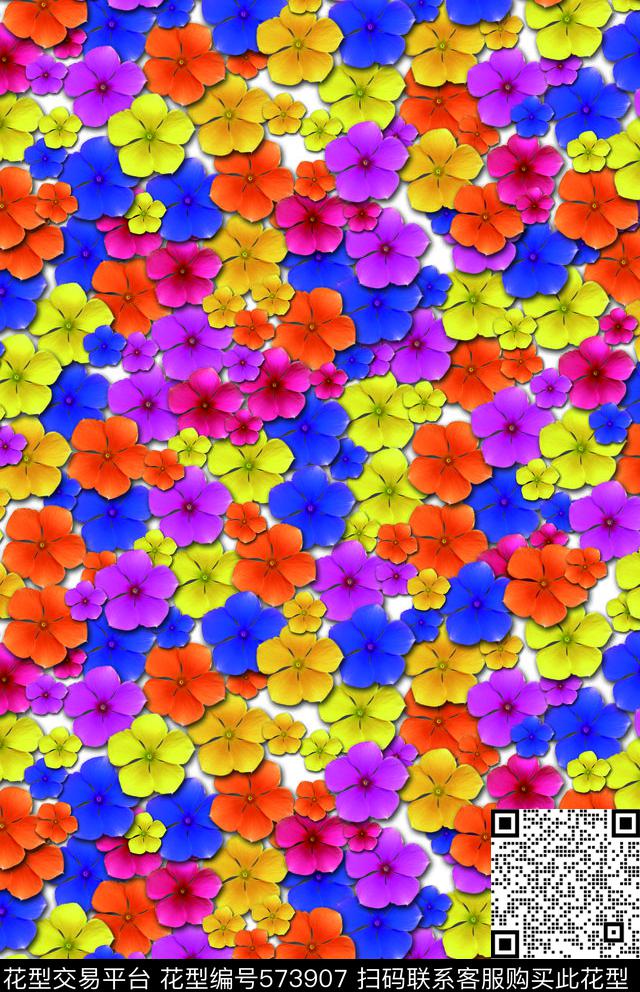 欧美花卉彩色小碎花数码印花华亿平台下载（图片编号: 573907） - 瓦栏（Walan）