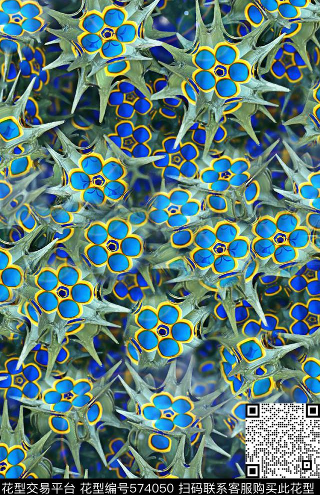 写实风格蓝色宝石花数码印花华亿平台下载（图片编号: 574050） - 瓦栏（Walan）