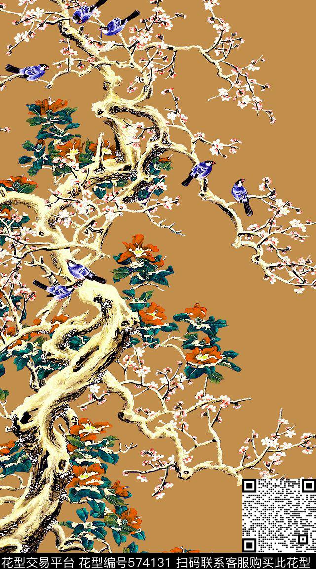 时尚中国风花鸟工笔画印花服装数码印花华亿平台下载（图片编号: 574131） - 瓦栏（Walan）