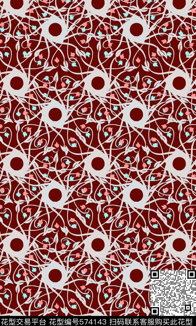 复古民族风藤蔓花卉简约时尚传统印花华亿平台下载（图片编号: 574143） - 瓦栏（Walan）
