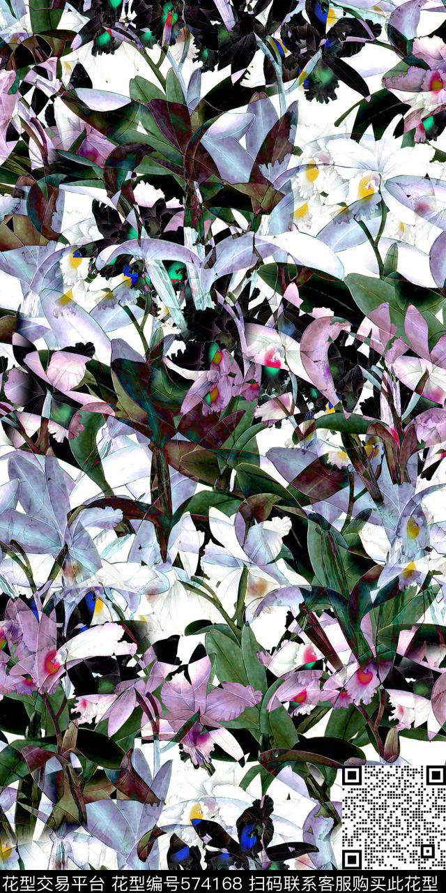春夏水墨花卉数码印花华亿平台下载（图片编号: 574168） - 瓦栏（Walan）