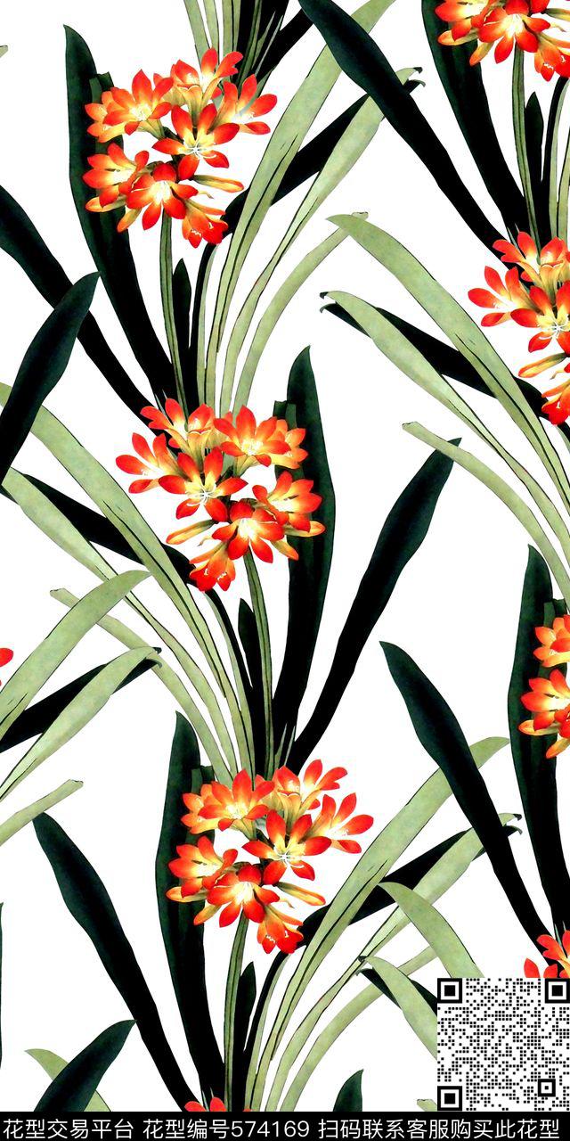 水墨花草枝条数码印花华亿平台下载（图片编号: 574169） - 瓦栏（Walan）