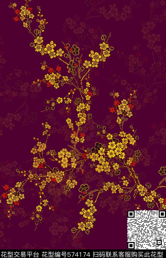 定位金色梅花数码印花华亿平台下载（图片编号: 574174） - 瓦栏（Walan）
