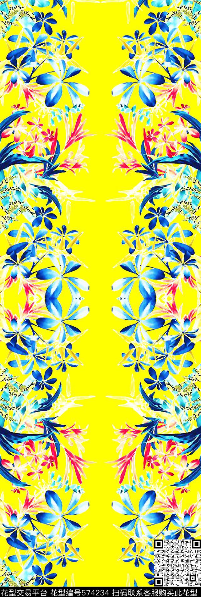 手绘水彩花卉数码印花华亿平台下载（图片编号: 574234） - 瓦栏（Walan）