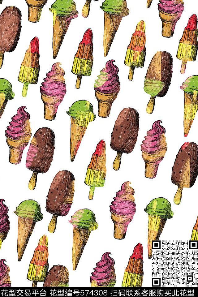 手绘巧克力冰淇淋传统印花华亿平台下载（图片编号: 574308） - 瓦栏（Walan）
