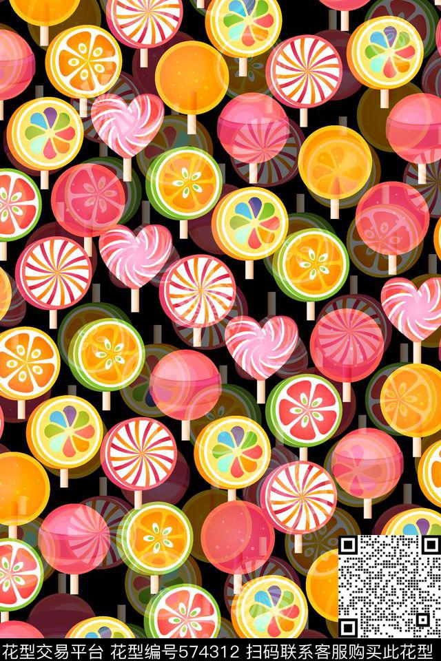 可爱卡通棒棒糖传统印花华亿平台下载（图片编号: 574312） - 瓦栏（Walan）