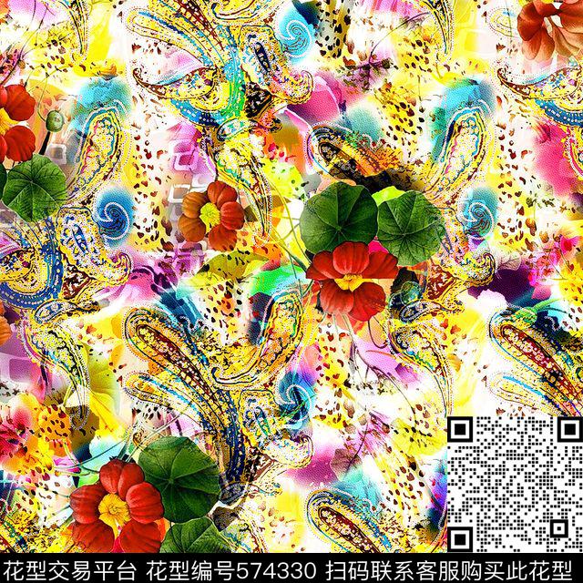 【女装】裙子系列抽象拼接数码印花数码印花华亿平台下载（图片编号: 574330） - 瓦栏（Walan）