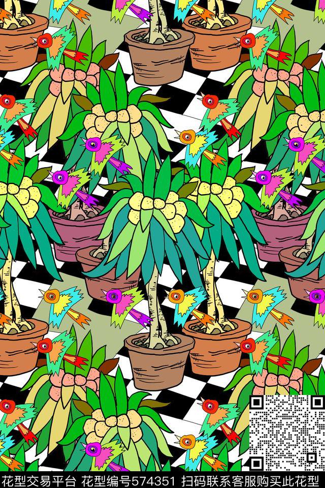 潮流创意飞鸟传统印花华亿平台下载（图片编号: 574351） - 瓦栏（Walan）