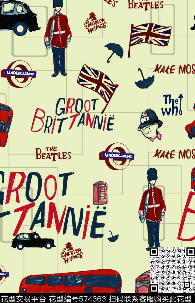 卡通手绘英伦传统印花华亿平台下载（图片编号: 574363） - 瓦栏（Walan）