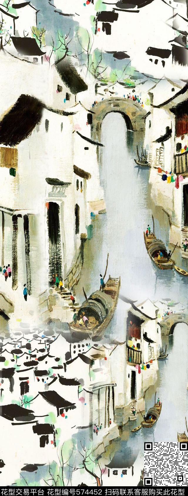 水彩画建筑民族数码印花华亿平台下载（图片编号: 574452） - 瓦栏（Walan）