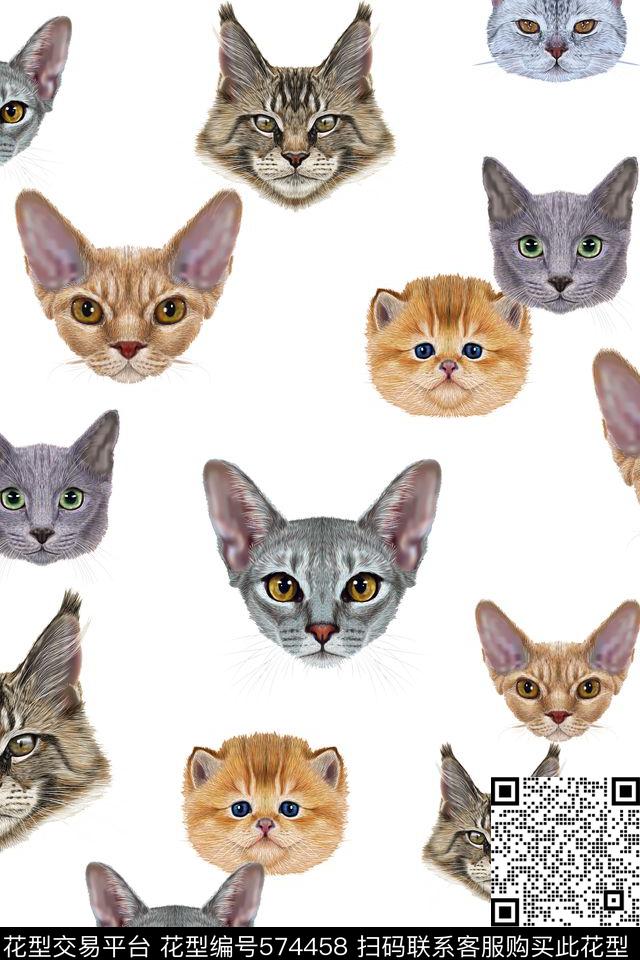抽象小猫可爱数码印花华亿平台下载（图片编号: 574458） - 瓦栏（Walan）