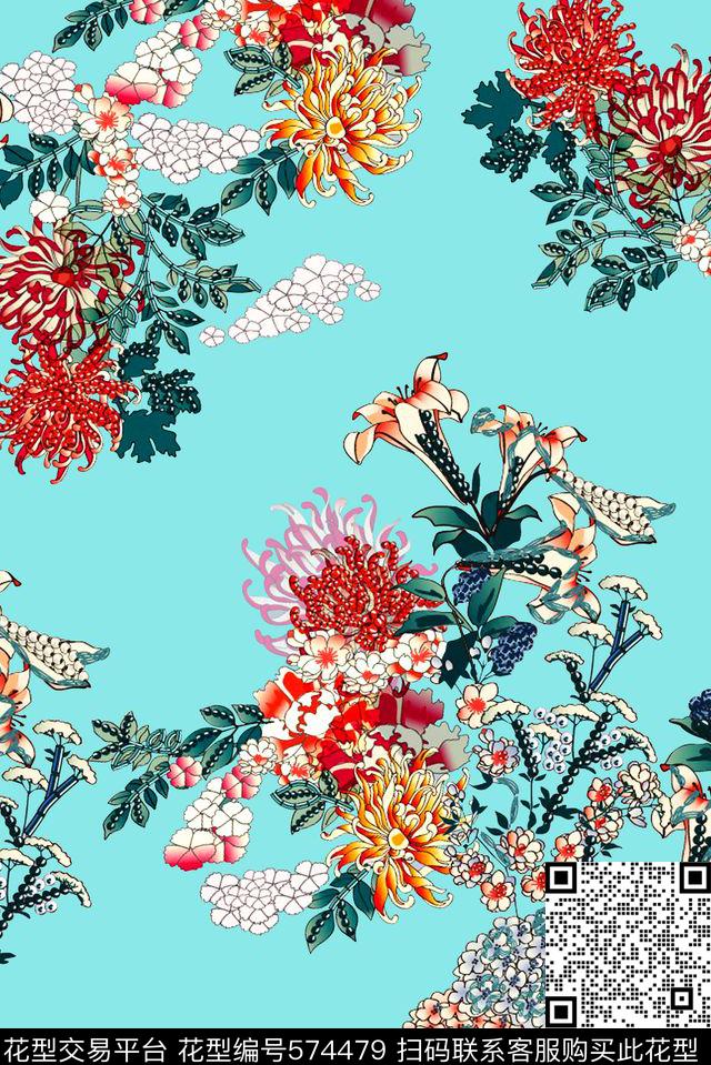 民族风花卉清秀数码印花华亿平台下载（图片编号: 574479） - 瓦栏（Walan）