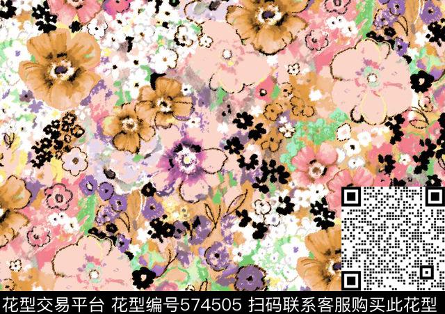 抽象花仿古传统印花华亿平台下载（图片编号: 574505） - 瓦栏（Walan）