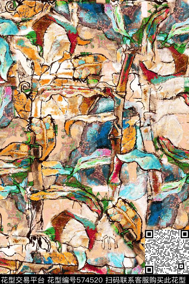 手绘欧美时尚抽象涂鸦油画女装连衣裙男装卫衣衬衫短裤短裙H【抽象】数码印花华亿平台下载（图片编号: 574520） - 瓦栏（Walan）