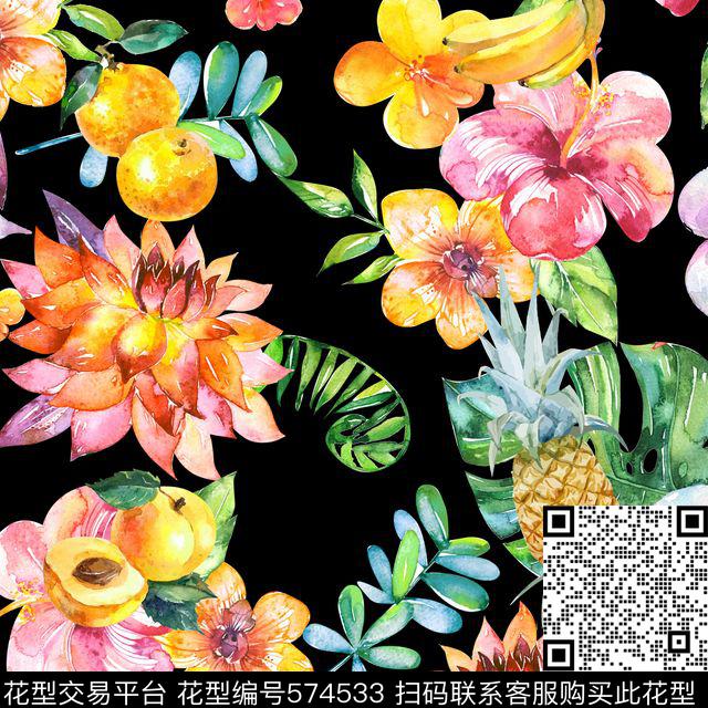 休闲风树叶花卉数码印花华亿平台下载（图片编号: 574533） - 瓦栏（Walan）