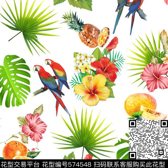 休闲风鸟树叶花卉数码印花华亿平台下载（图片编号: 574548） - 瓦栏（Walan）