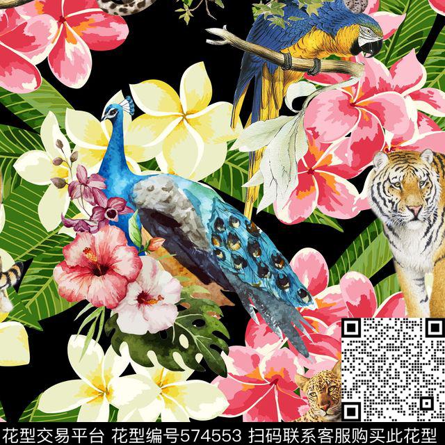 写意花卉树叶数码印花华亿平台下载（图片编号: 574553） - 瓦栏（Walan）